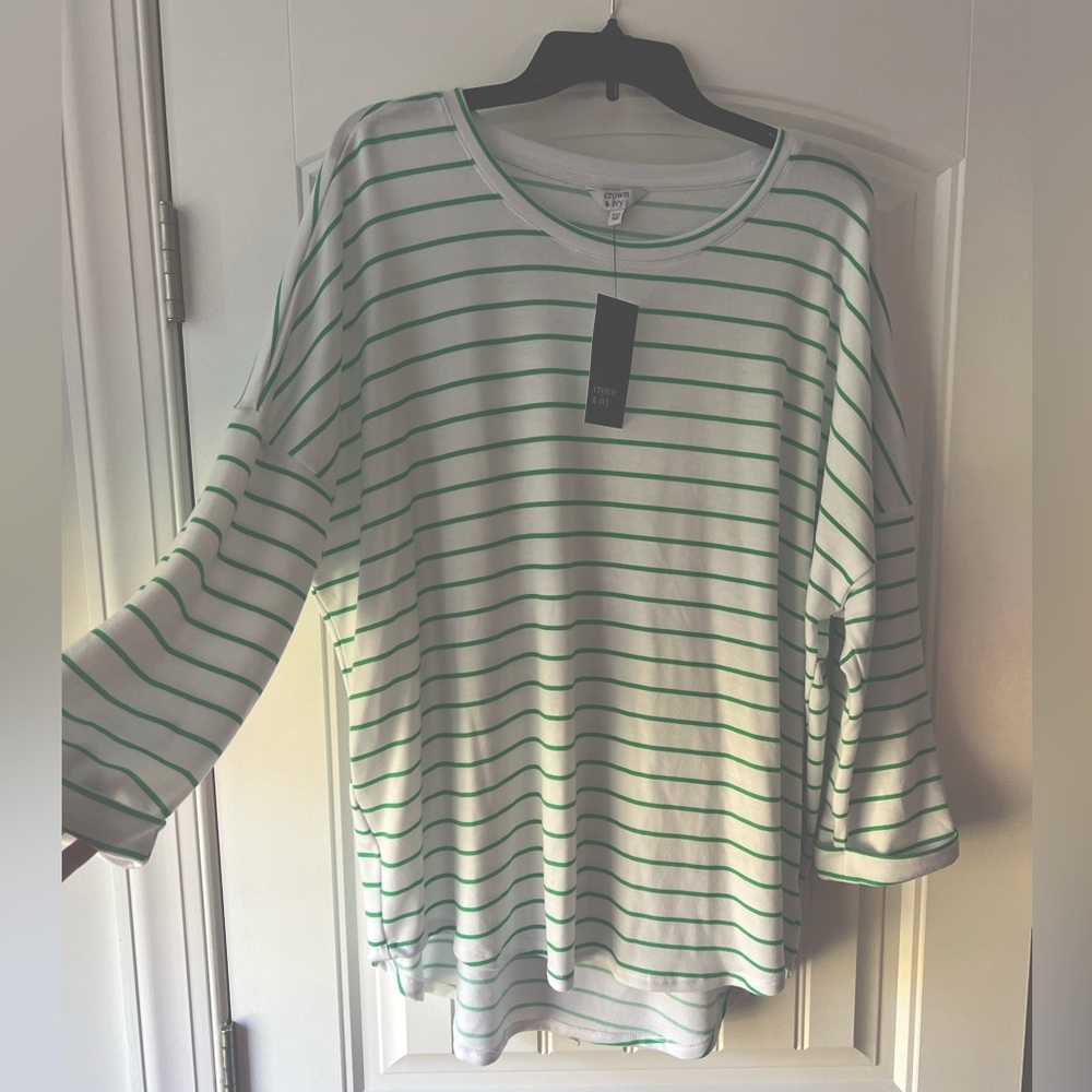 Crown and Ivy -Green and White stripped tunic. NWT